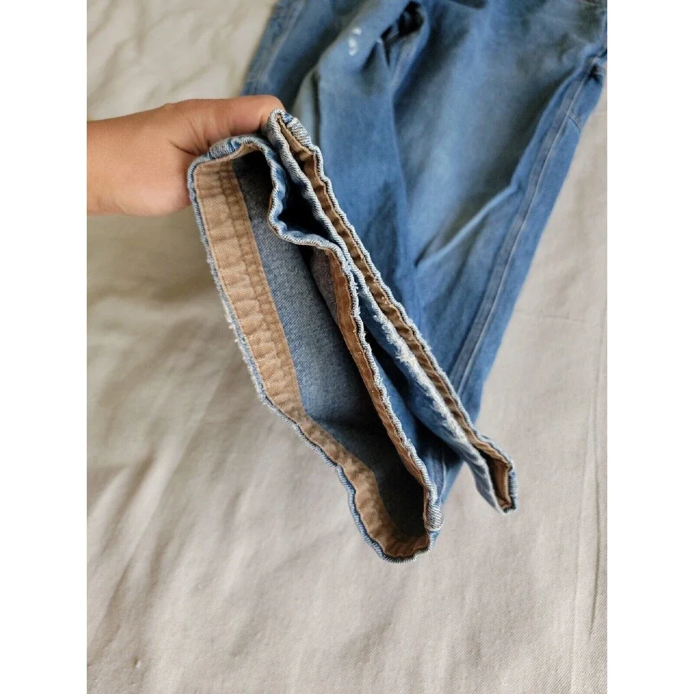 Duluth Mens Jeans 42x30 High Rise Medium Blue‎ Farmer Work Spatter Paint READ